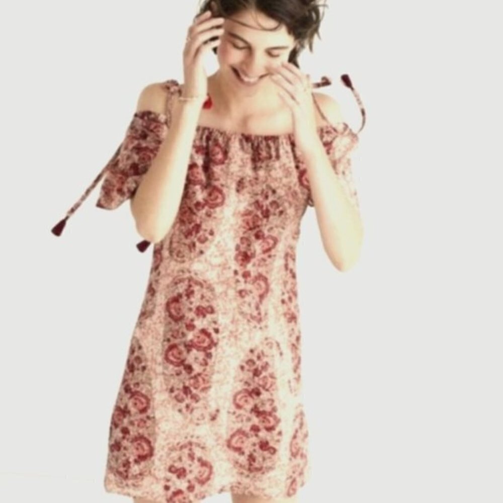 Madewell Silk Off the Shoulder Paisley Dress